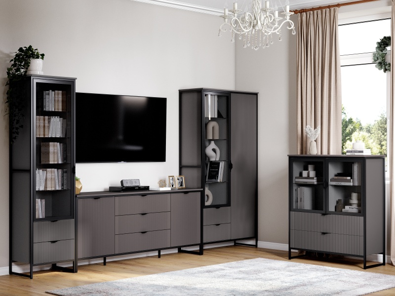 Тумба 2 дв 3 ящ "Нора" гостиная с глухими дверями Графит