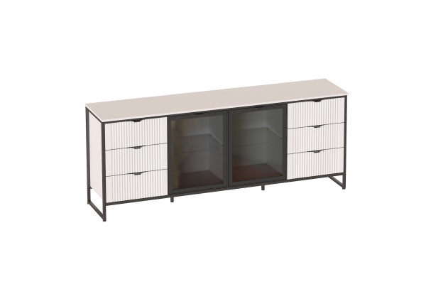 Тумба 2 дв 6 ящ "Нора" гостиная со стеклянными дверями Персидский жемчуг